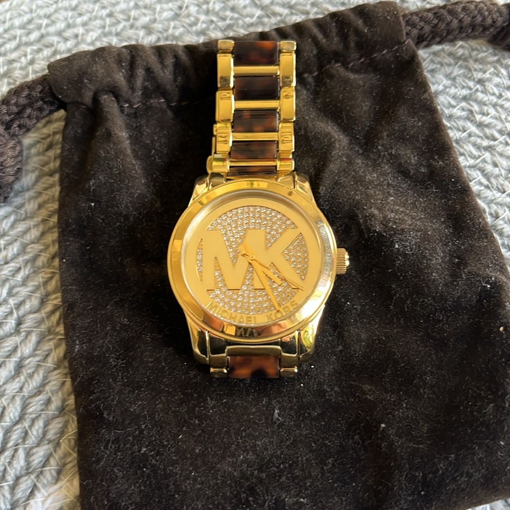 Michael Kors Gold and Tortoise Shell Watch - Picture 2 of 3